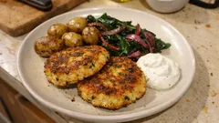 Veggie-Buletten aus Blumenkohl mit Ofengemüse – dazu Meerrettich-Schmand