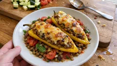 Gefüllte Spitzpaprika mit Linsenfüllung – einfach aus dem Ofen und schön saftig