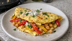 Paprika-Omelette mit Kräutern und Kichererbsen – in 15 Minuten richtig sättigend
