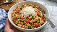 Vollkorn-Fusilli mit Zucchini, Tomaten und Basilikum – leichtes Feierabendgericht in 20 Minuten