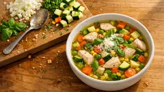 Gemüsesuppe mit Pute und Zucchini – leicht, proteinreich und in 25 Minuten fertig