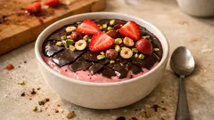 Vegane Erdbeer-Smoothie-Bowl mit Magic Shell: knackige Schokoschicht in Minuten