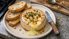 Ofen-Camembert im Holzkörbchen: so wird er innen richtig cremig