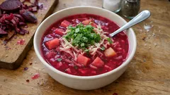 Veganer Borschtsch mit Roter Bete: kräftige Gemüsesuppe aus einem Topf